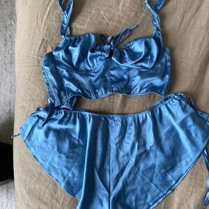 Blue Satin Women's Intimate Set